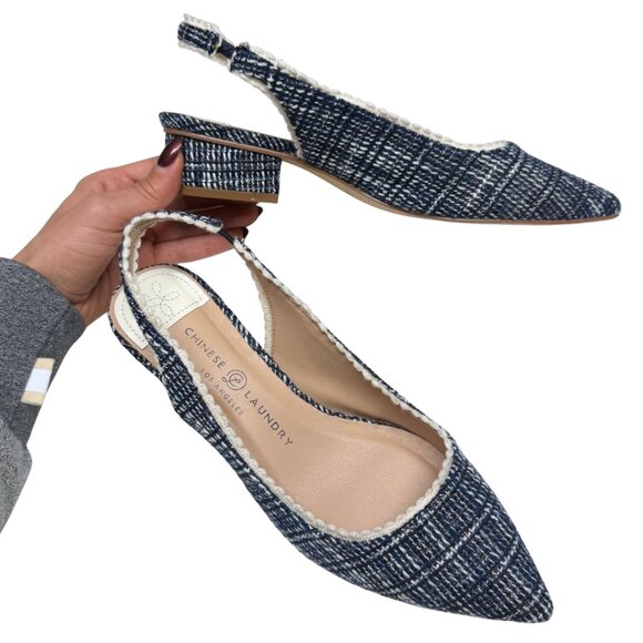 Chinese Laundry Mango Pumps Navy Tweed Kitten Heels, Womens 8.5 New never used - Picture 9 of 10